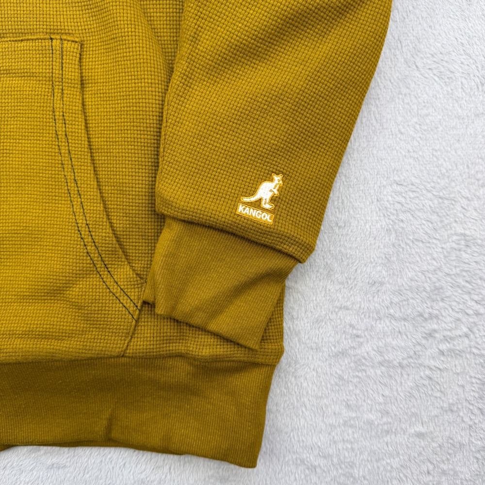 Kangol Hoodie Mens Small‎ Thermal Henley Mustard Yellow Sherpa Lined Streetwear - Picture 3 of 9